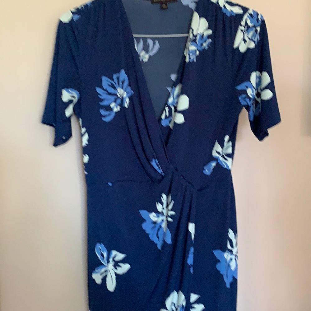 Banana Repulic Blue Floral Crossover Dress Size Medium